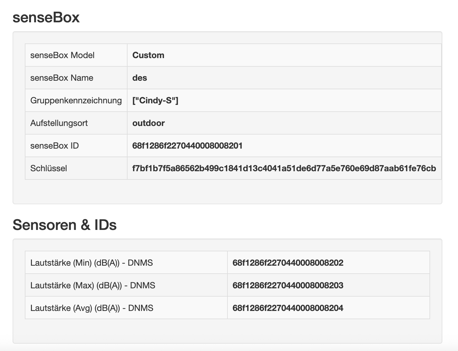 OpenSenseMap manual configuration